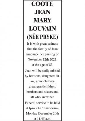 JEAN MARY LOUVAIN COOTE (nee PRYKE)