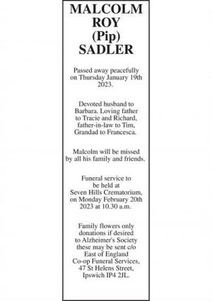 MALCOLM ROY (Pip) SADLER